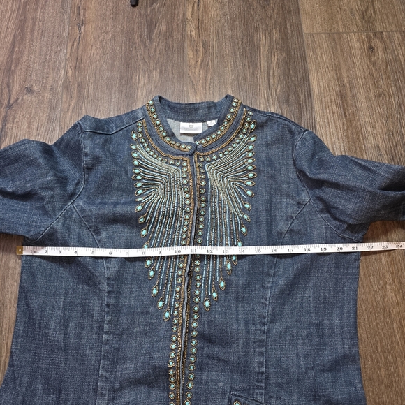 Chico’s Embellished Denim Jacket Size 2 (M/L) – Boho Western Beaded Jean Jacket - Picture 8 of 12